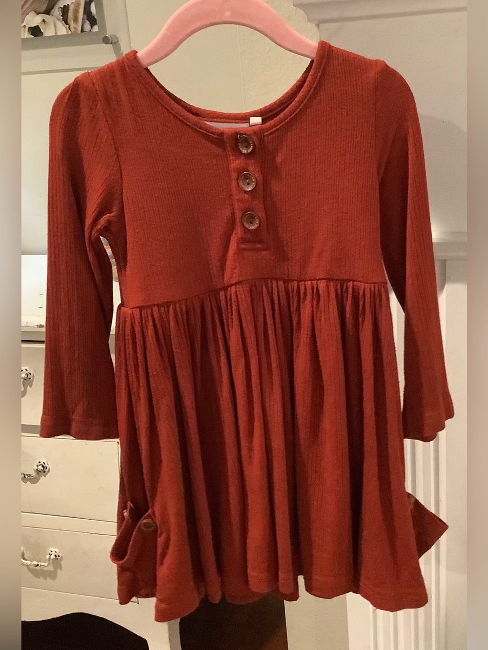 Girls' Long-Sleeve Rust Button-Front Dress